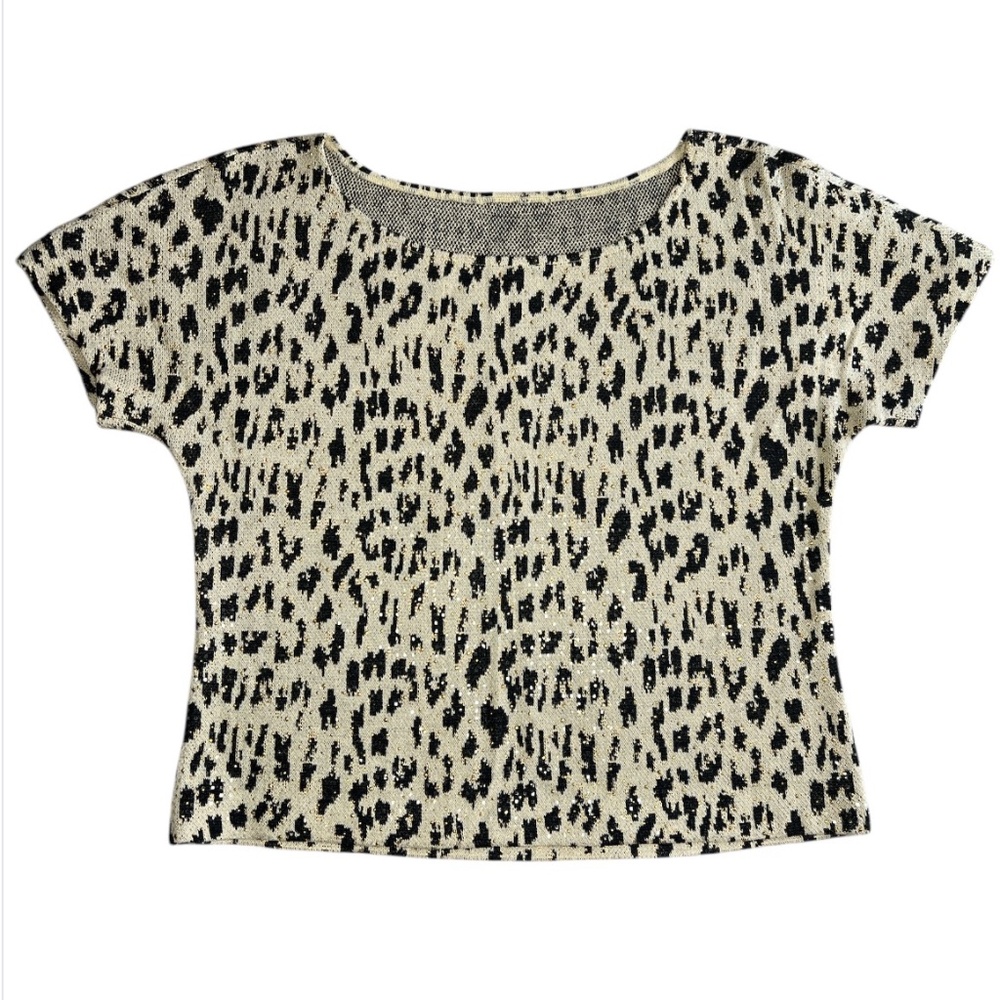 Vintage Early 2000s St. John By Marie Gray Animal Print Sparkly Knit Top